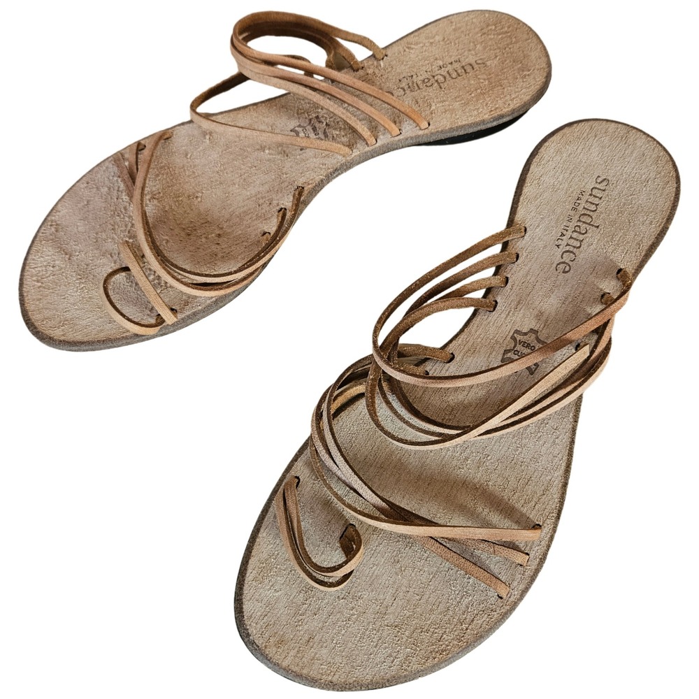 Sundance Strappy Leather Sandals Women's 40 9.5 Boho Italian Slip On Vacation